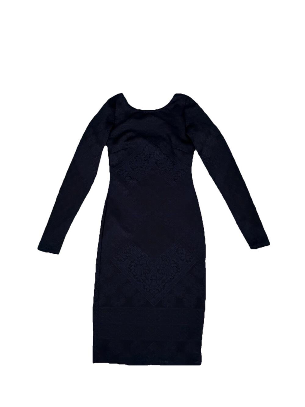 Kardashian Kollection Black Bodycon Scuba Long Sleeve Scoop Back Dress, XS
